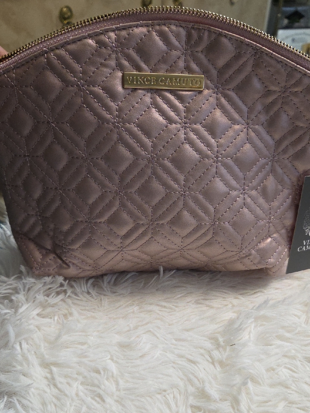 Vince Camuto Metallic Rose Quilted Dome Cosmetic Pouch